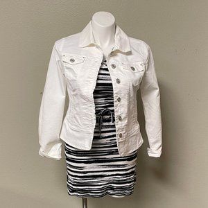 Christopher & Banks White Denim Jean Jacket w/ Embellishments (Medium)